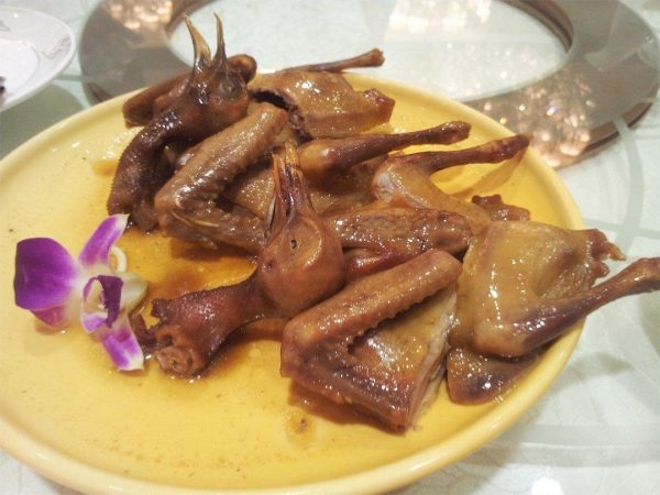 “铁板火锅肉片”、“凉拌菠菜泥”和“卤水乳鸽”的做法插图6