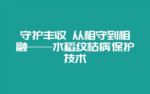 守护丰收 从相守到相融——水稻纹枯病保护技术-会东网