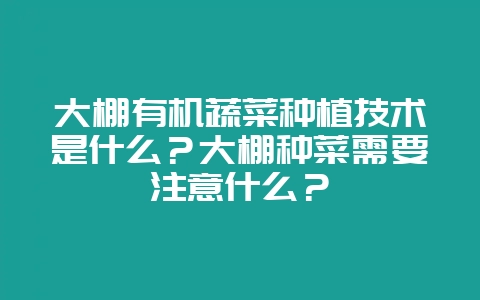 大棚有机蔬菜种植技术是什么？大棚种菜需要注意什么？-会东网