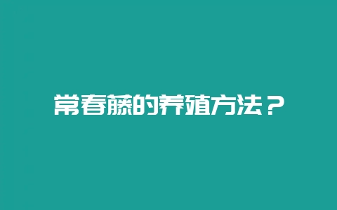 常春藤的养殖方法？-会东网