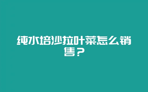 纯水培沙拉叶菜怎么销售？-会东网