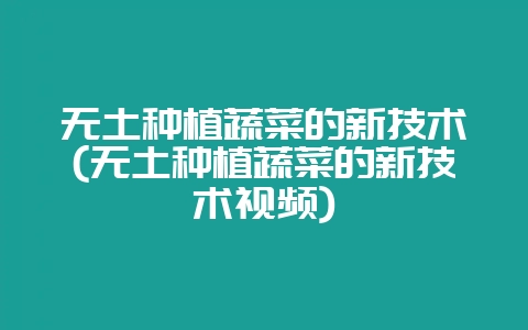 无土种植蔬菜的新技术(无土种植蔬菜的新技术视频)插图 无土种植蔬菜的新技术(无土种植蔬菜的新技术视频)插图