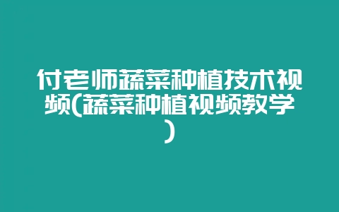 付老师蔬菜种植技术视频(蔬菜种植视频教学)插图 付老师蔬菜种植技术视频(蔬菜种植视频教学)插图