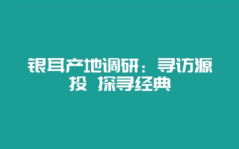 银耳产地调研：寻访源头 探寻经典-会东网