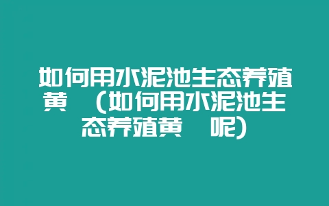 如何用水泥池生态养殖黄鳝(如何用水泥池生态养殖黄鳝呢)插图 如何用水泥池生态养殖黄鳝(如何用水泥池生态养殖黄鳝呢)插图