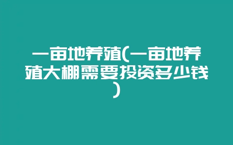 一亩地养殖(一亩地养殖大棚需要投资多少钱)-会东网