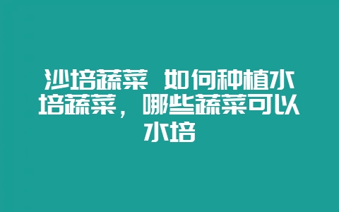 沙培蔬菜 如何种植水培蔬菜,哪些蔬菜可以水培插图 沙培蔬菜 如何种植水培蔬菜,哪些蔬菜可以水培插图