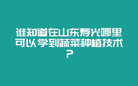 谁知道在山东寿光哪里可以学到蔬菜种植技术？-会东网