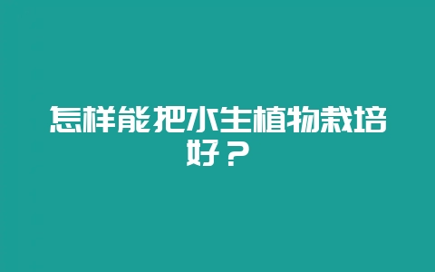 怎样能把水生植物栽培好？-会东网