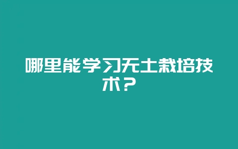 哪里能学习无土栽培技术？-会东网