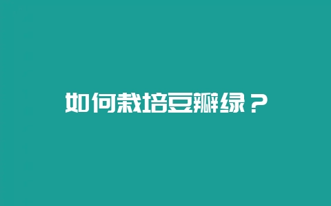 如何栽培豆瓣绿?-会东网
