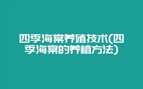 四季海棠养殖技术(四季海棠的养植方法)-会东网