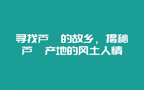 寻找芦荟的故乡，揭秘芦荟产地的风土人情-会东网