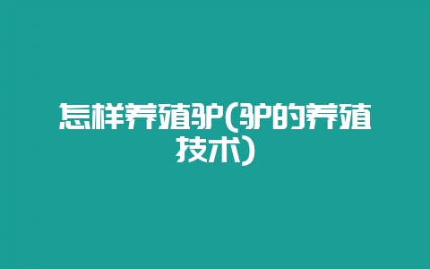 怎样养殖驴(驴的养殖技术)-会东网