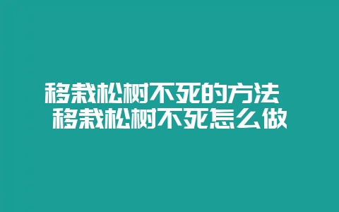 移栽松树不死的方法 移栽松树不死怎么做-会东网