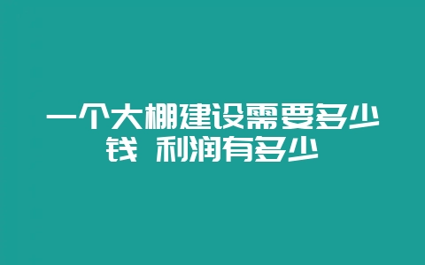 一个大棚建设需要多少钱 利润有多少-会东网