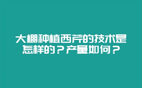 大棚种植西芹的技术是怎样的？产量如何？-会东网