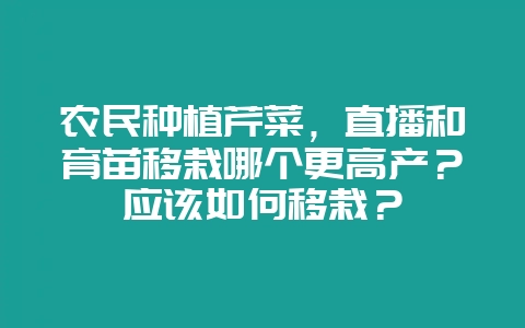 农民种植芹菜，直播和育苗移栽哪个更高产？应该如何移栽？-会东网