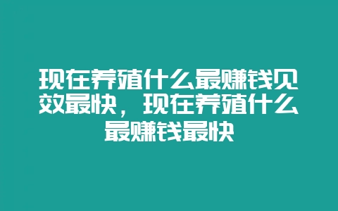 现在养殖什么最赚钱见效最快，现在养殖什么最赚钱最快-会东网