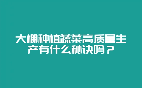 大棚种植蔬菜高质量生产有什么秘诀吗？-会东网