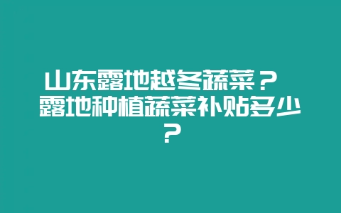 山东露地越冬蔬菜？ 露地种植蔬菜补贴多少？-会东网