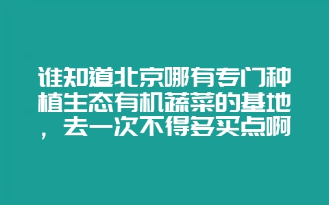 谁知道北京哪有专门种植生态有机蔬菜的基地，去一次不得多买点啊，只要对身体有益的菜哥就追捧！谢了！-会东网