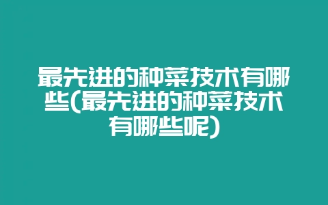 最先进的种菜技术有哪些(最先进的种菜技术有哪些呢)插图 最先进的种菜技术有哪些(最先进的种菜技术有哪些呢)插图