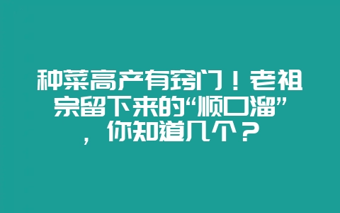 种菜高产有窍门！老祖宗留下来的“顺口溜”，你知道几个？-会东网