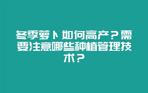 冬季萝卜如何高产？需要注意哪些种植管理技术？-会东网