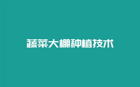蔬菜大棚种植技术-会东网
