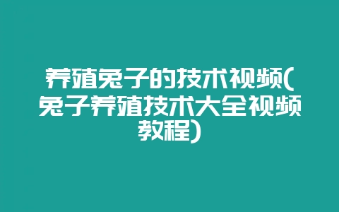 养殖兔子的技术视频(兔子养殖技术大全视频教程)-会东网
