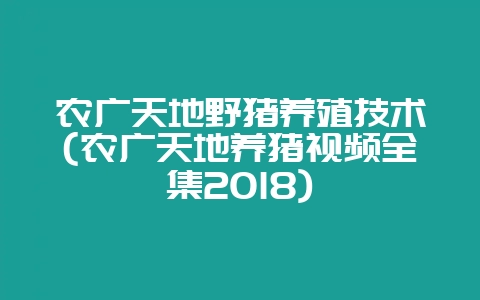 农广天地野猪养殖技术(农广天地养猪视频全集2018)-会东网