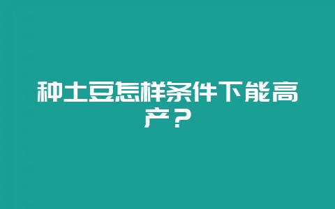 种土豆怎样条件下能高产？-会东网