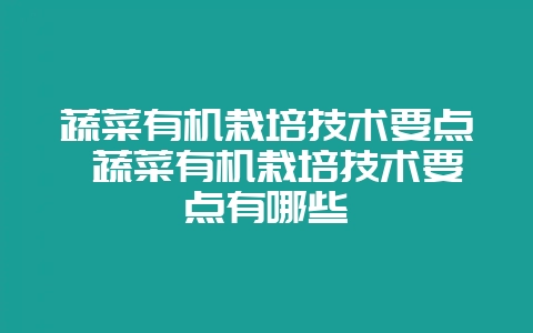 蔬菜有机栽培技术要点 蔬菜有机栽培技术要点有哪些插图 蔬菜有机栽培技术要点 蔬菜有机栽培技术要点有哪些插图