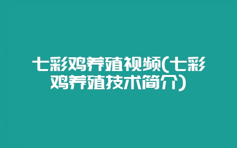 七彩鸡养殖视频(七彩鸡养殖技术简介)-会东网