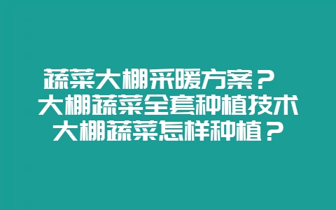 蔬菜大棚采暖方案？ 大棚蔬菜全套种植技术大棚蔬菜怎样种植？-会东网