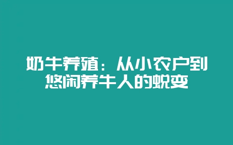 奶牛养殖：从小农户到悠闲养牛人的蜕变-会东网