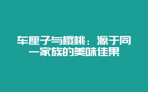 车厘子与樱桃：源于同一家族的美味佳果-会东网