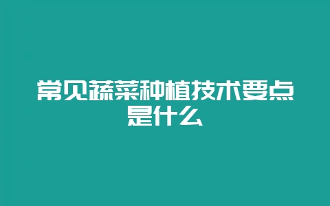 常见蔬菜种植技术要点是什么-会东网