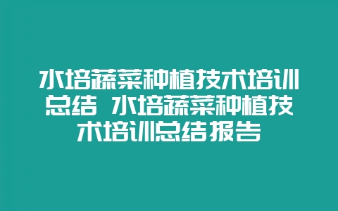 水培蔬菜种植技术培训总结 水培蔬菜种植技术培训总结报告-会东网