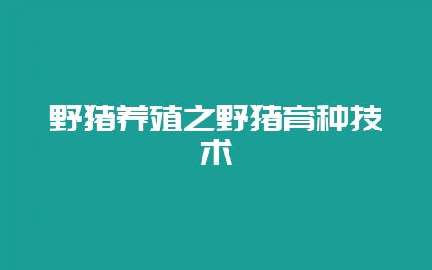 野猪养殖之野猪育种技术-会东网