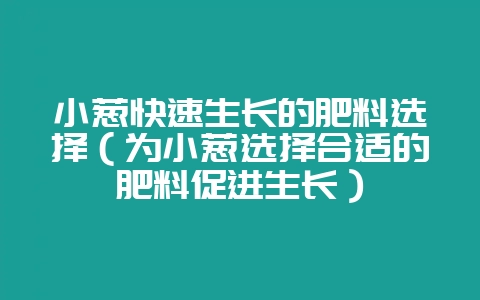 小葱快速生长的肥料选择（为小葱选择合适的肥料促进生长）-会东网