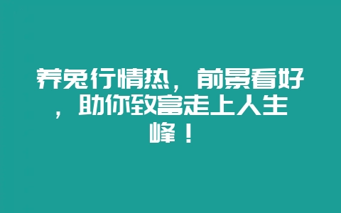 养兔行情热，前景看好，助你致富走上人生巅峰！-会东网