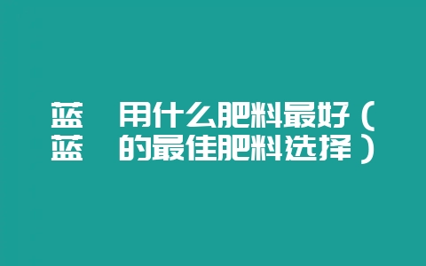 蓝莓用什么肥料最好（蓝莓的最佳肥料选择）-会东网
