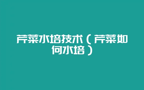 芹菜水培技术(芹菜如何水培)-会东网