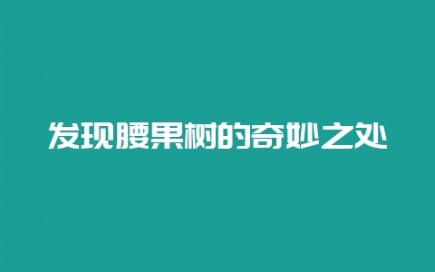 发现腰果树的奇妙之处-会东网