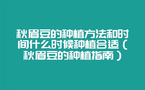 秋眉豆的种植方法和时间什么时候种植合适（秋眉豆的种植指南）-会东网