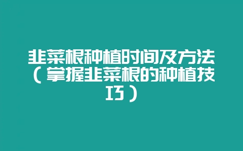 韭菜根种植时间及方法（掌握韭菜根的种植技巧）-会东网