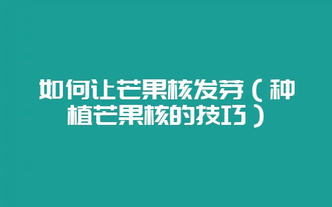 如何让芒果核发芽（种植芒果核的技巧）-会东网