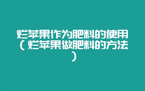烂苹果作为肥料的使用（烂苹果做肥料的方法）-会东网